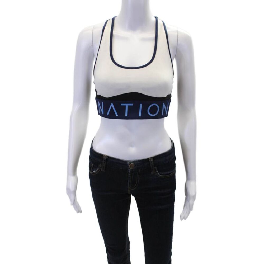 Nation LTD Womens Color Block Pullover Scoop Neck Sports Bra White Size S
